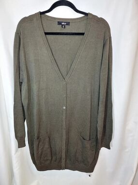 Ellos Olive Green Cotton V-Neck Button Front Boyfriend Cardigan Sweater 1X